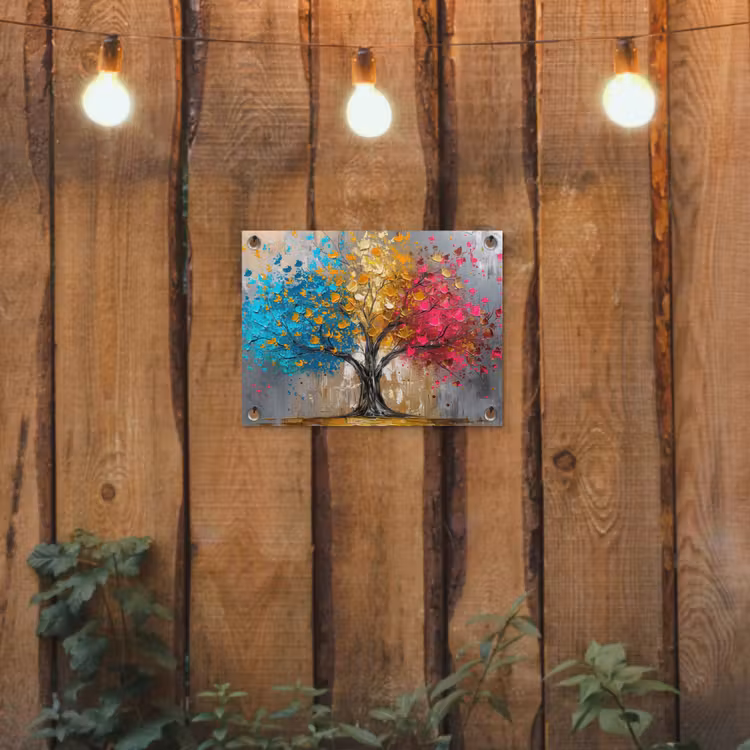 Boom - Kleurrijk - Grijs - Modern tuinposter los doek klein -sfeer1