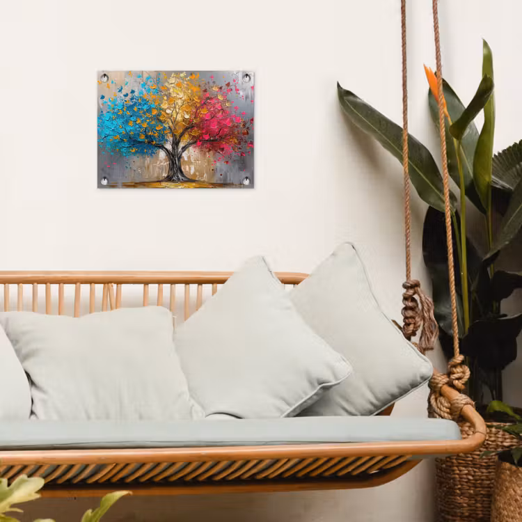 Boom - Kleurrijk - Grijs - Modern tuinposter los doek klein -sfeer7
