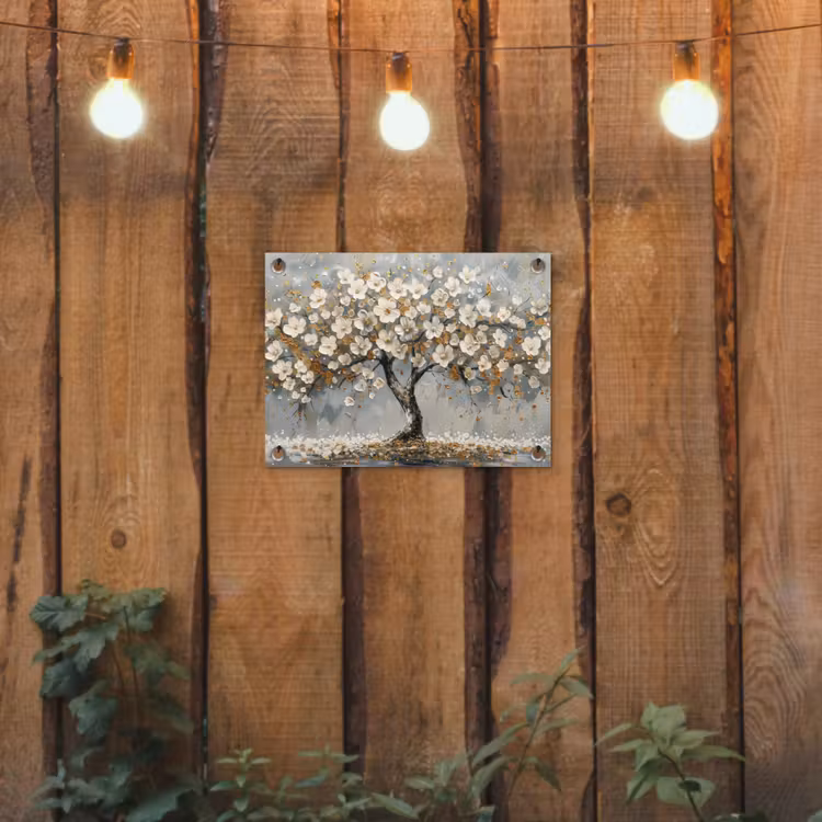 Boom - Bloemen - Wit - Natuur - Kunst tuinposter los doek klein -sfeer1