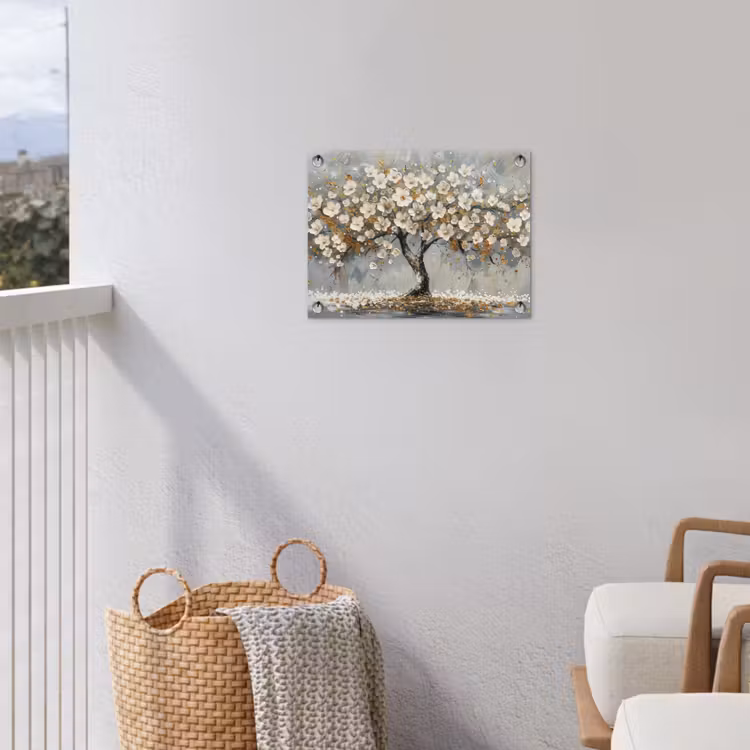 Boom - Bloemen - Wit - Natuur - Kunst tuinposter los doek klein -sfeer8