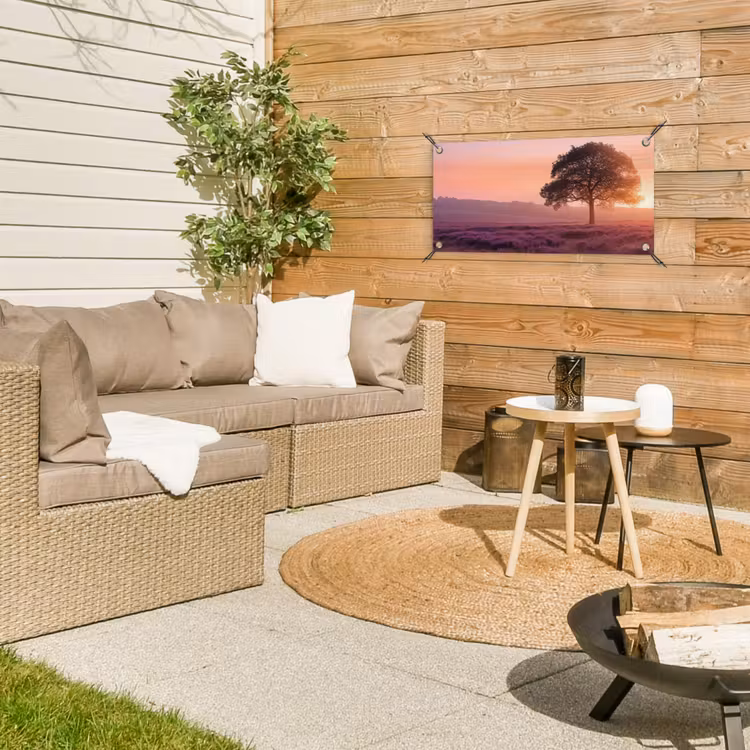 Boom - Heide - Zonsopgang tuinposter los doek klein -sfeer4