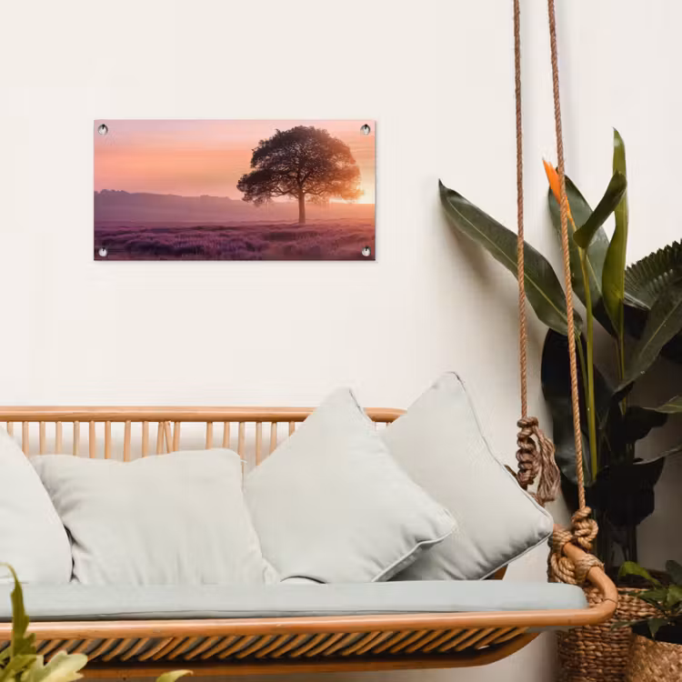 Boom - Heide - Zonsopgang tuinposter los doek klein -sfeer7