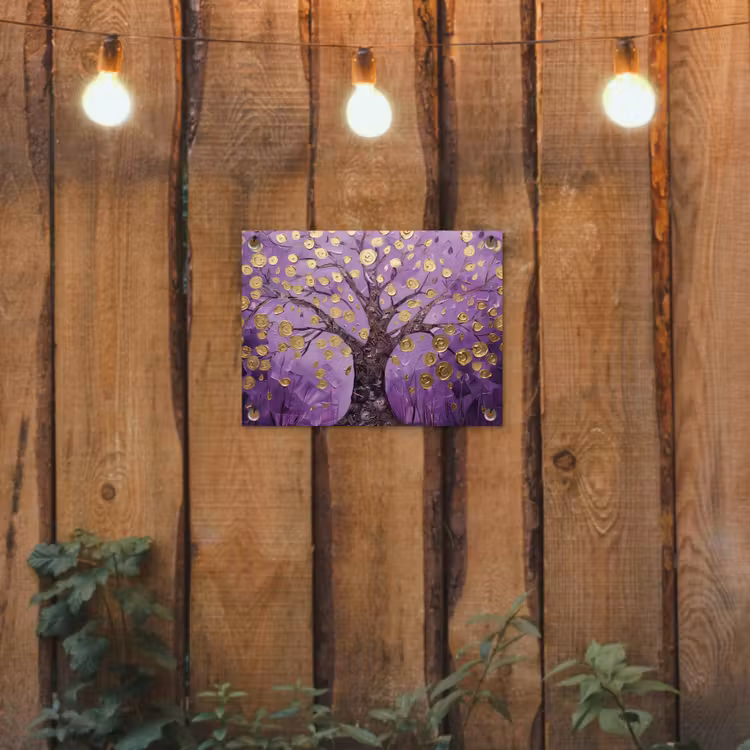 Levensboom - Boom - Paars - Goud - Modern tuinposter los doek klein -sfeer1