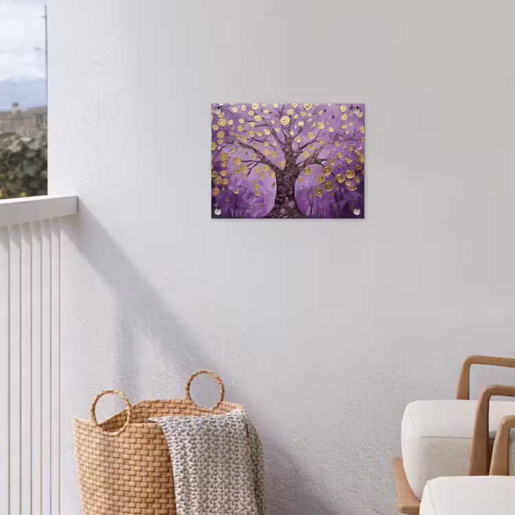 Levensboom - Boom - Paars - Goud - Modern tuinposter los doek klein -sfeer8