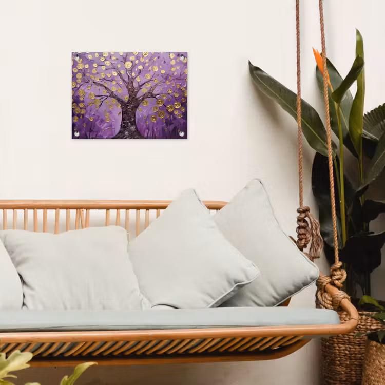 Levensboom - Boom - Paars - Goud - Modern tuinposter los doek klein -sfeer7