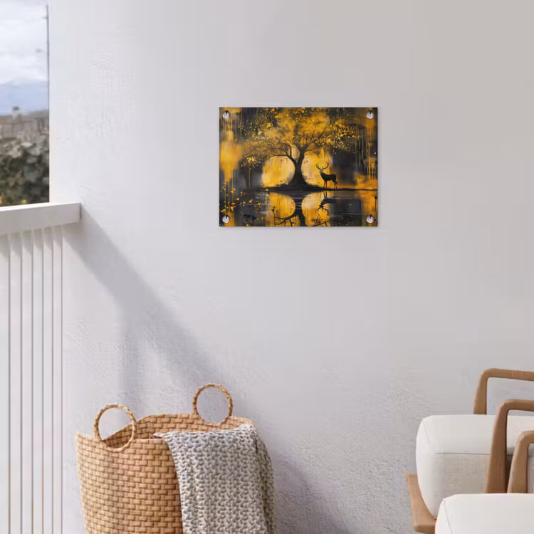 Boom - Verflook - Hert - Natuur - Goud tuinposter los doek klein -sfeer8