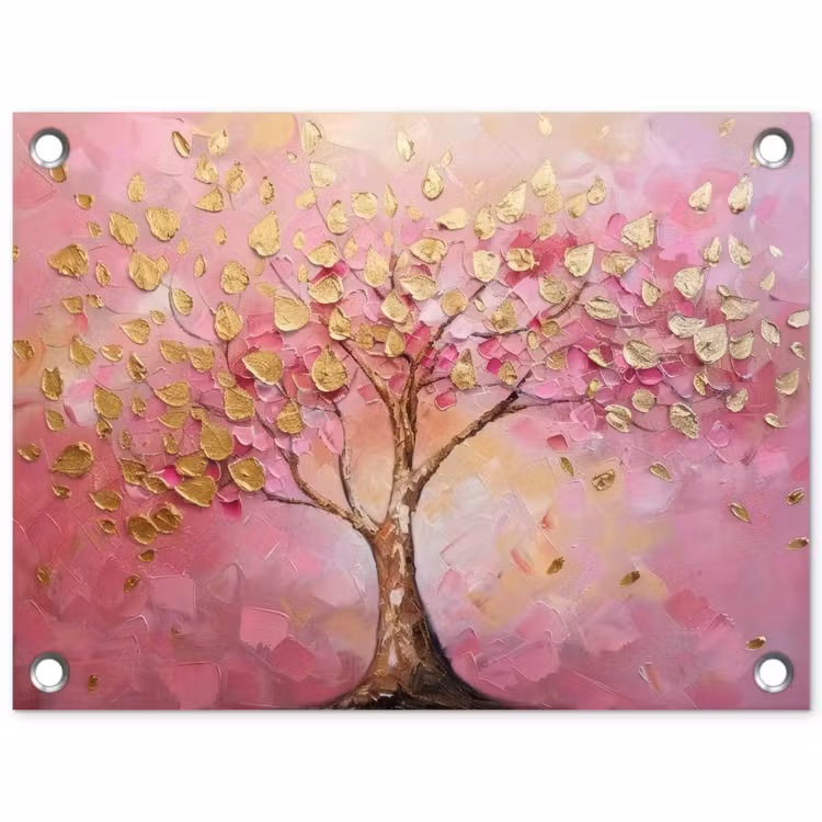 Boom - Roze - Goud - Modern tuinposter los doek klein -3d