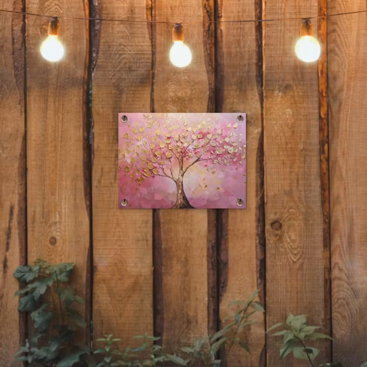 Boom - Roze - Goud - Modern tuinposter los doek klein -sfeer1