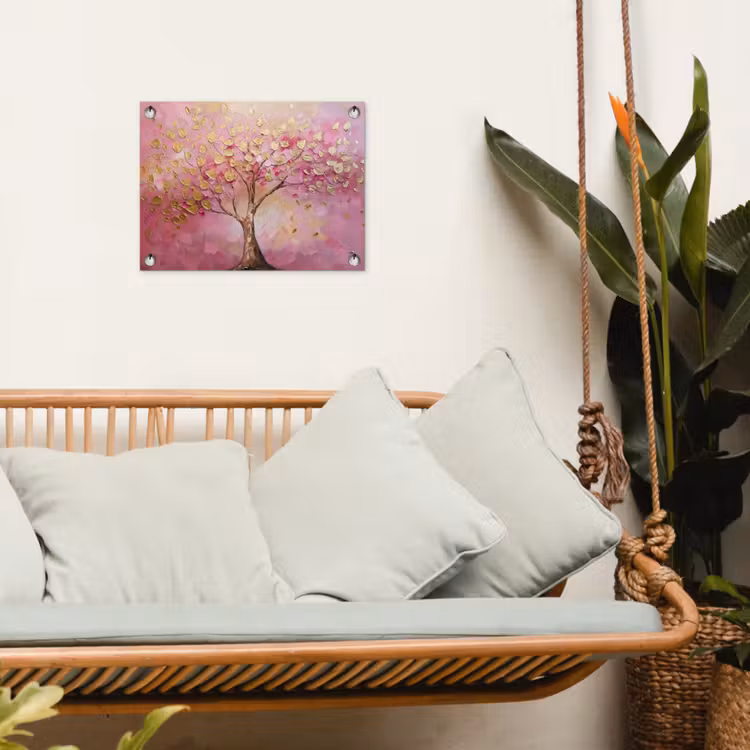 Boom - Roze - Goud - Modern tuinposter los doek klein -sfeer7