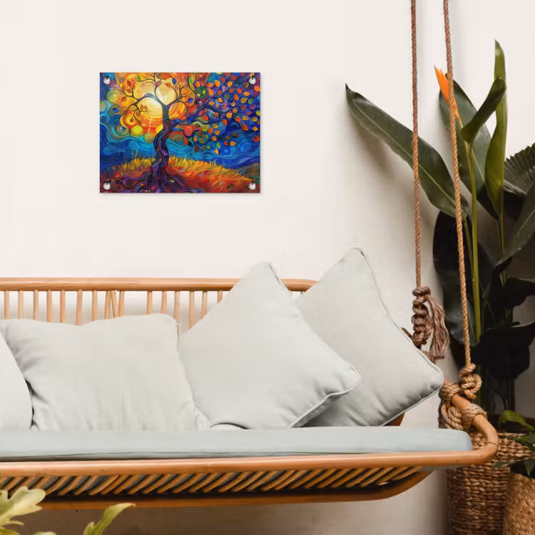 Boom - Zon - Verflook - Kleuren - Abstract tuinposter los doek klein -sfeer7
