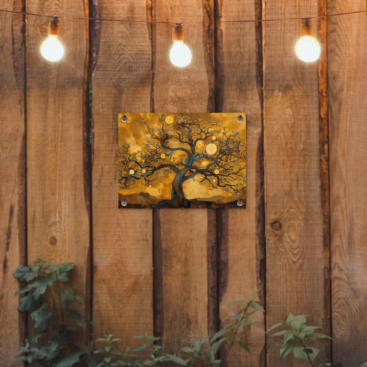 Boom - Levensboom - Abstract - Goud tuinposter los doek klein -sfeer1