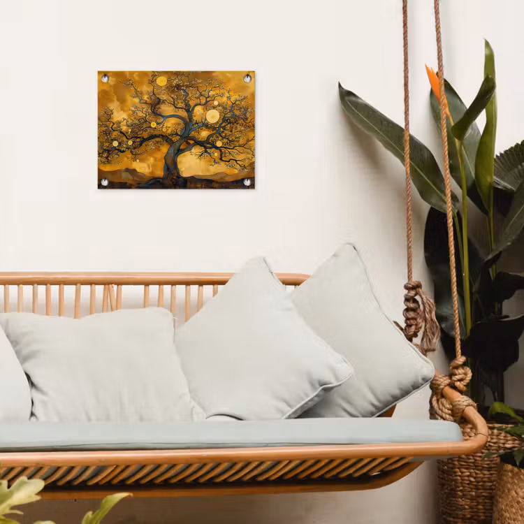 Boom - Levensboom - Abstract - Goud tuinposter los doek klein -sfeer7