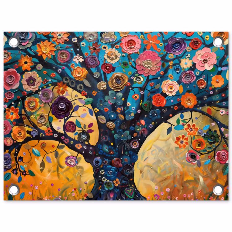 Boom - Levensboom - Kleurrijk - Bloemen - Modern tuinposter los doek klein -3d