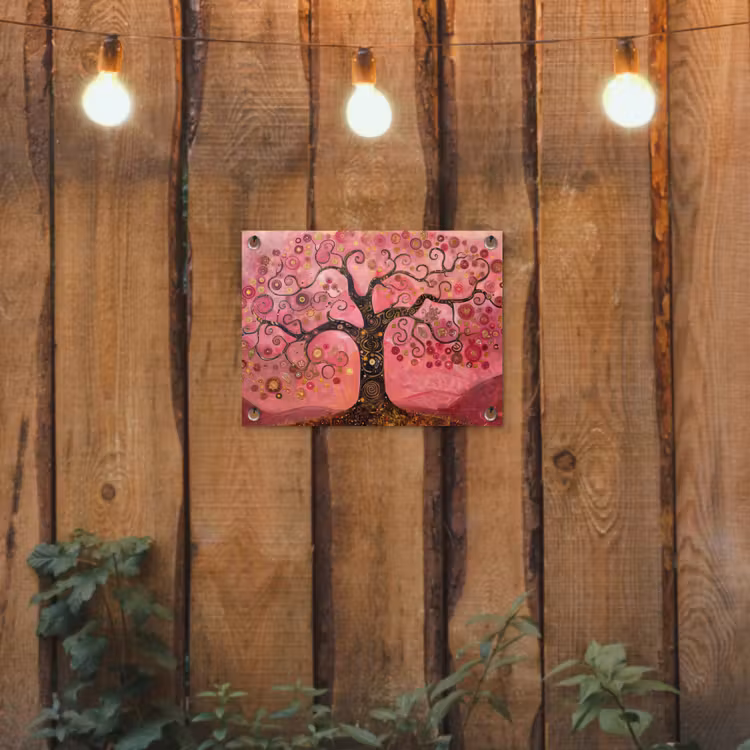 Boom - Levensboom - Roze - Goud tuinposter los doek klein -sfeer1