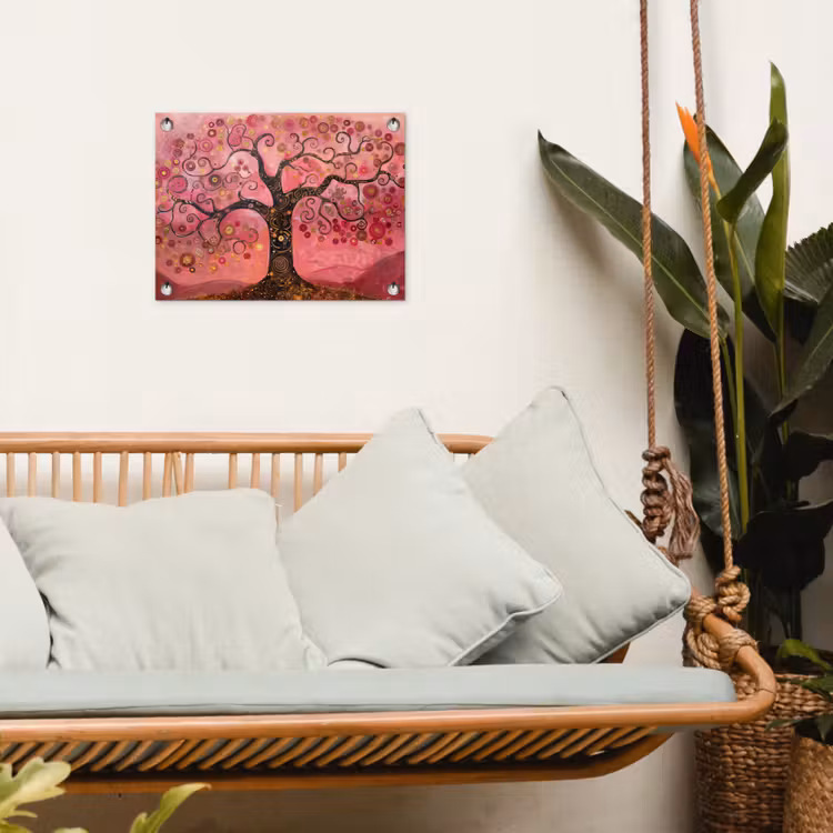 Boom - Levensboom - Roze - Goud tuinposter los doek klein -sfeer7