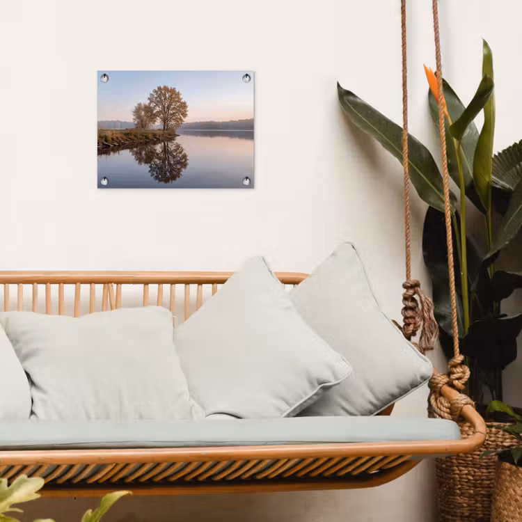 Bomen - Reflectie - Water - Zonsopgang - Serene tuinposter los doek klein -sfeer7