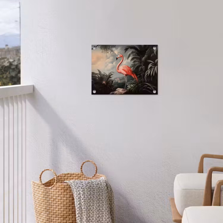 Tropisch - Flamingo - Roze - Bladeren tuinposter los doek klein -sfeer8