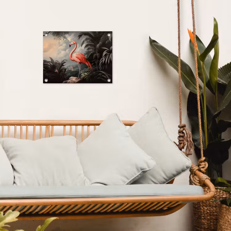 Tropisch - Flamingo - Roze - Bladeren tuinposter los doek klein -sfeer7