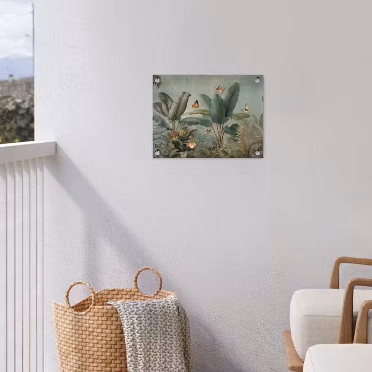 Tropisch bladerdek - Vlinders - groen - Bruin tuinposter los doek klein -sfeer8