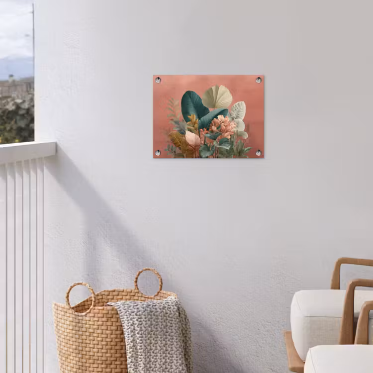 Tropische bladeren - Bloemen - Roze - groen tuinposter los doek klein -sfeer8