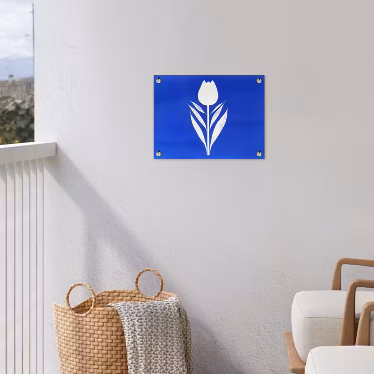 Tulp - Minimalistisch - Bladeren - Wit tuinposter los doek klein -sfeer8