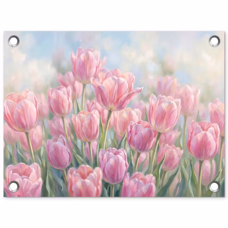 Tulpen - Veld - Lente - Roze tuinposter los doek klein -3d