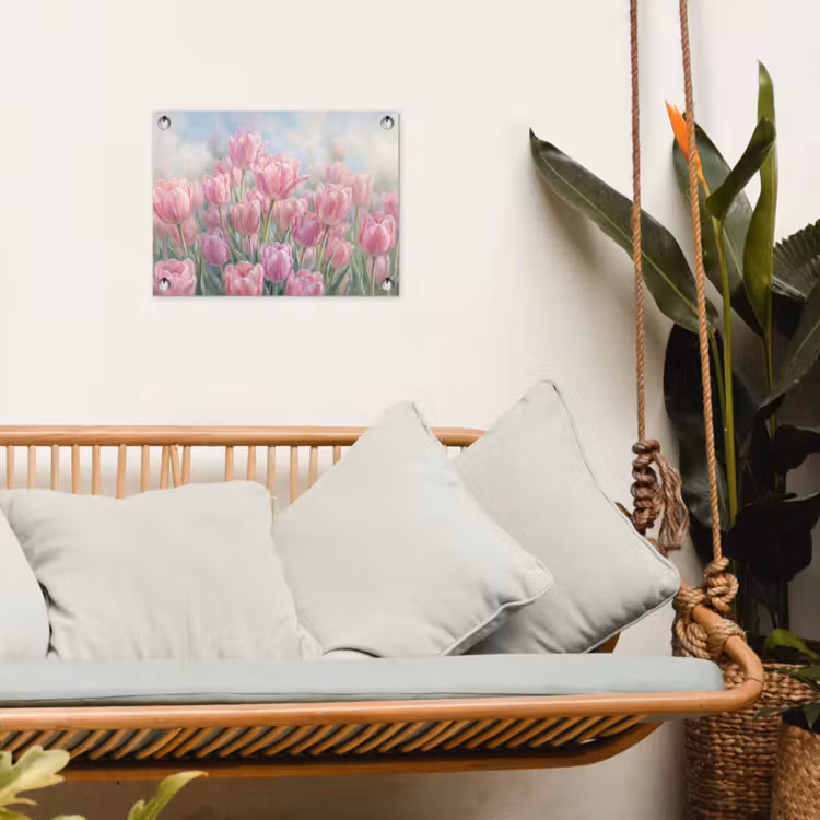 Tulpen - Veld - Lente - Roze tuinposter los doek klein -sfeer7