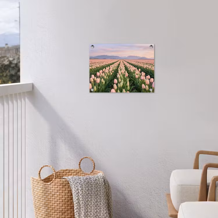 Tulpen - Landschap - Roze tuinposter los doek klein -sfeer8
