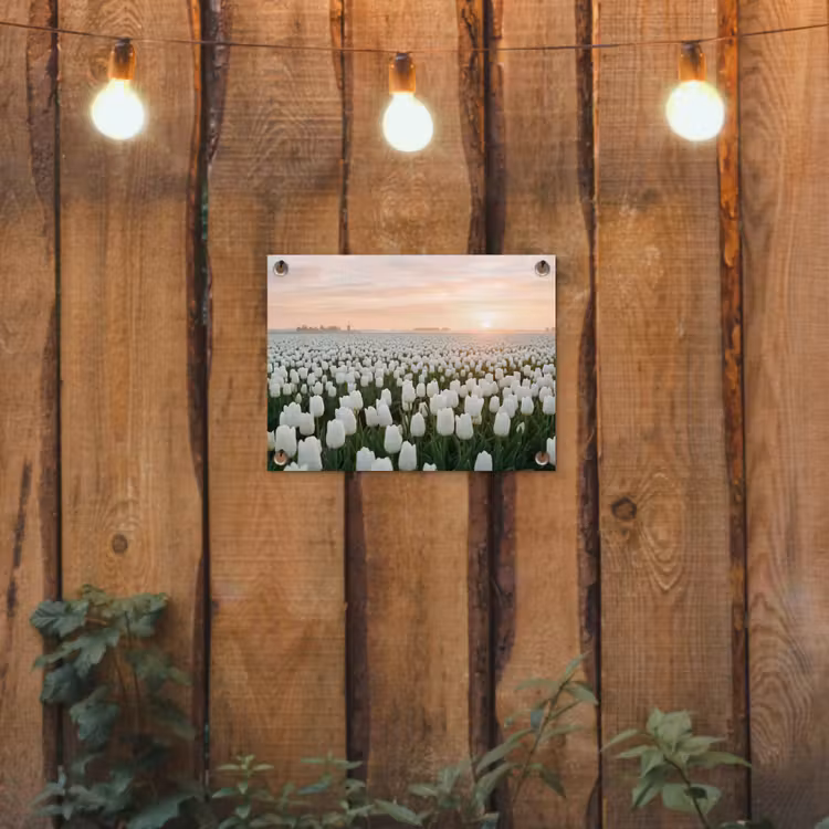Tulpen - Landschap - Wit tuinposter los doek klein -sfeer1