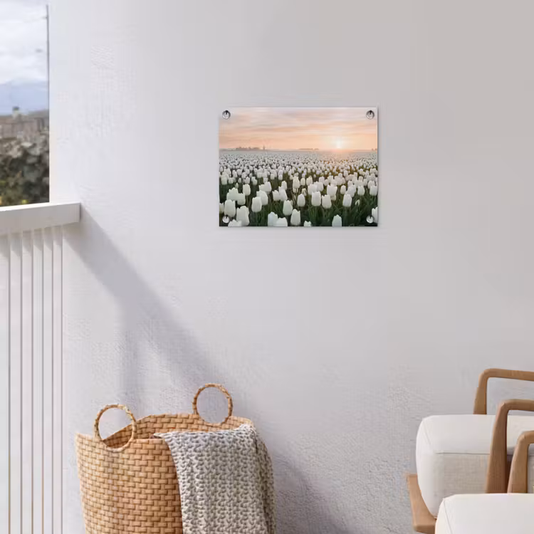 Tulpen - Landschap - Wit tuinposter los doek klein -sfeer8