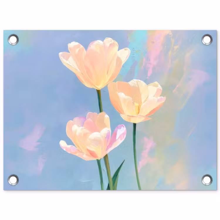 Tulpen - Roze accenten - Blauw tuinposter los doek klein -3d