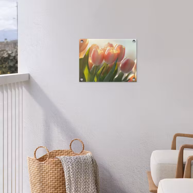 Tulpen - Roze - Zonnestralen tuinposter los doek klein -sfeer8