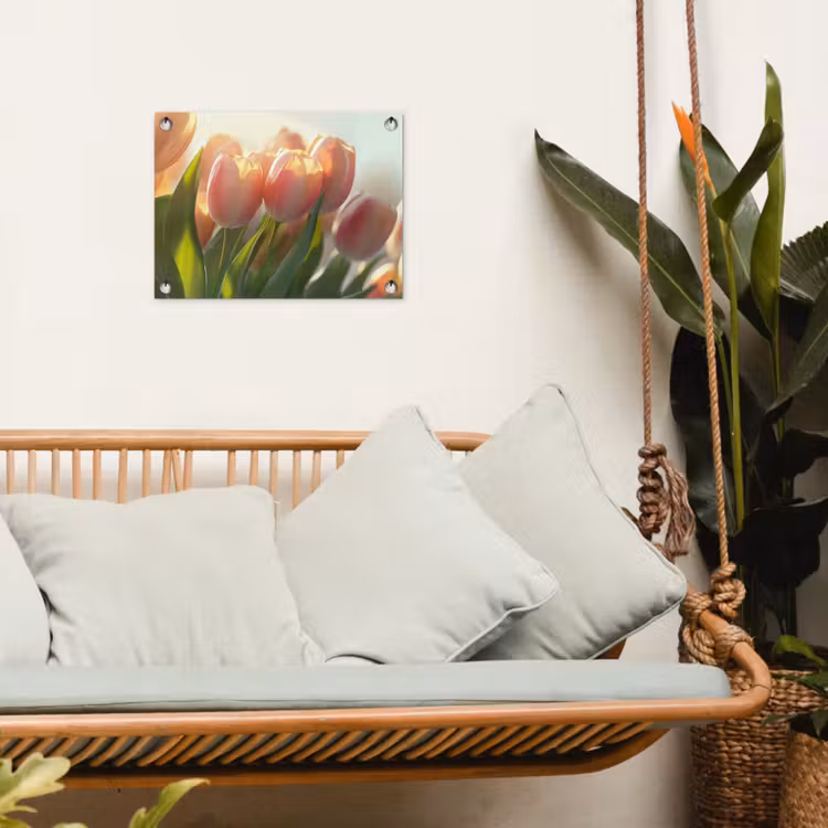 Tulpen - Roze - Zonnestralen tuinposter los doek klein -sfeer7