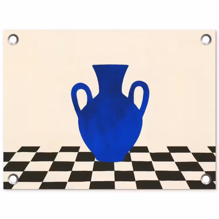 Vaas - Blauw - Geblokt - Modern tuinposter los doek klein -3d