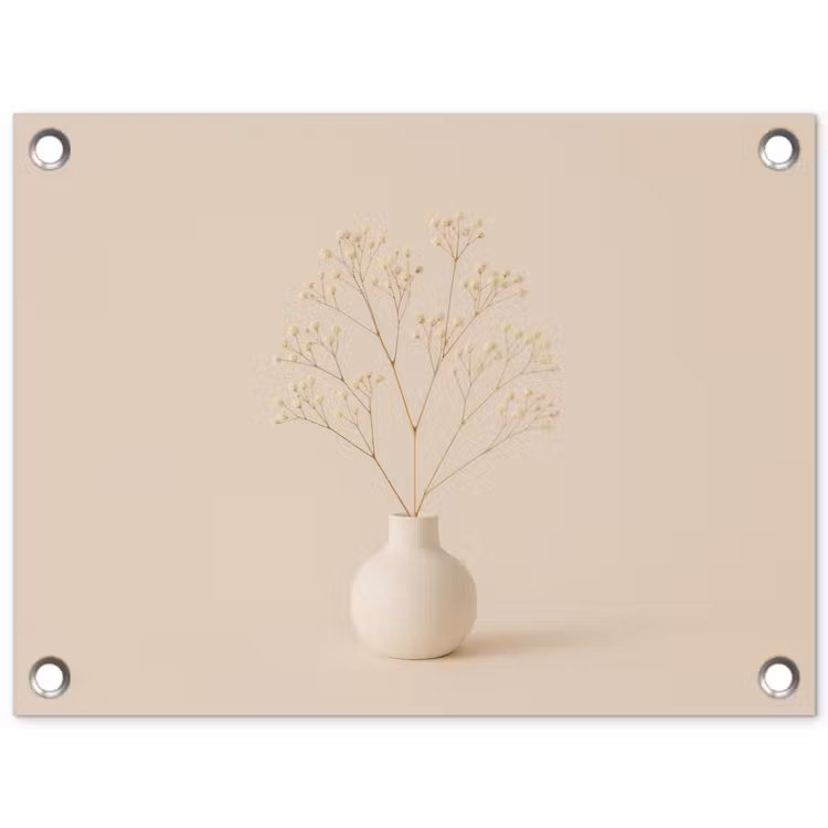 Vaas - Takken - Bloemetjes - Wit tuinposter los doek klein -3d