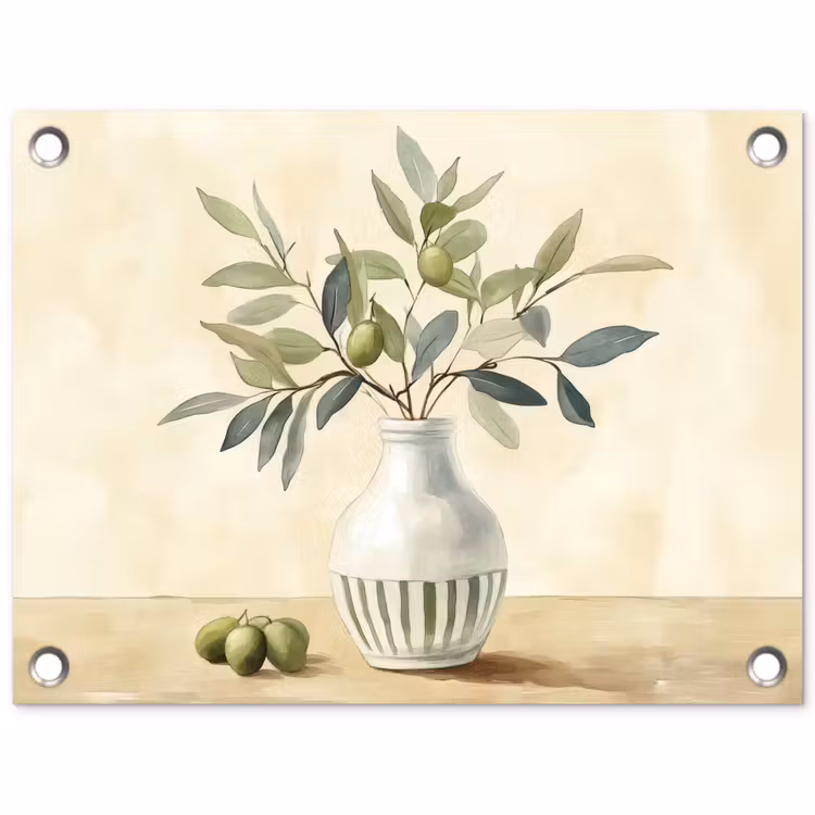 Vaas - Keramiek - Olijftakken tuinposter los doek klein -3d