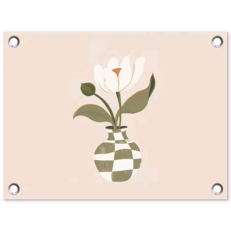Vaas - Geruit - Bloem - Groen tuinposter los doek klein -3d
