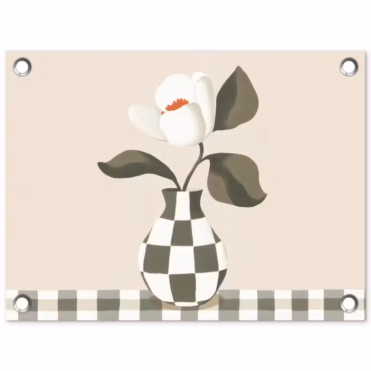 Vaas - Geruit - Groen - Bloem tuinposter los doek klein -3d