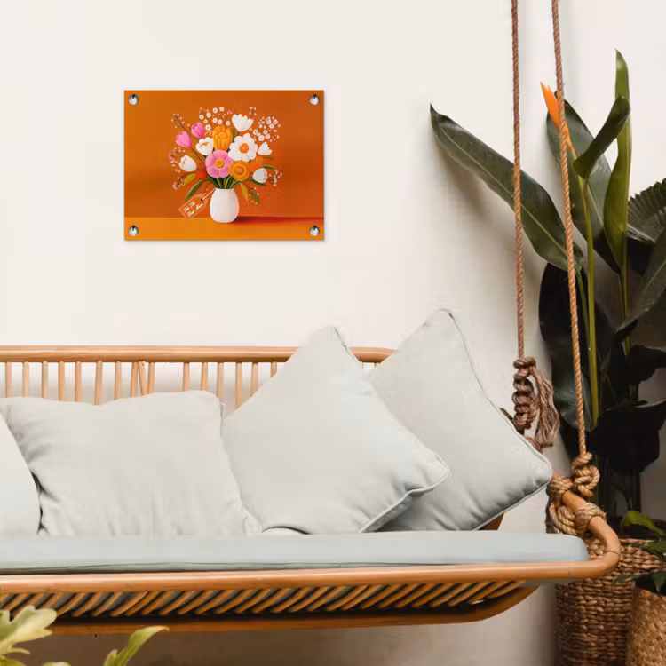 Vaas - Bloemen - Oranje tuinposter los doek klein -sfeer7
