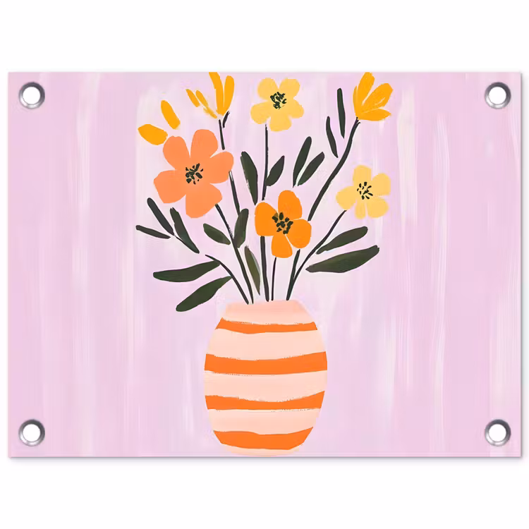 Vaas - Gestreept - Bloemen - Oranje tuinposter los doek klein -3d