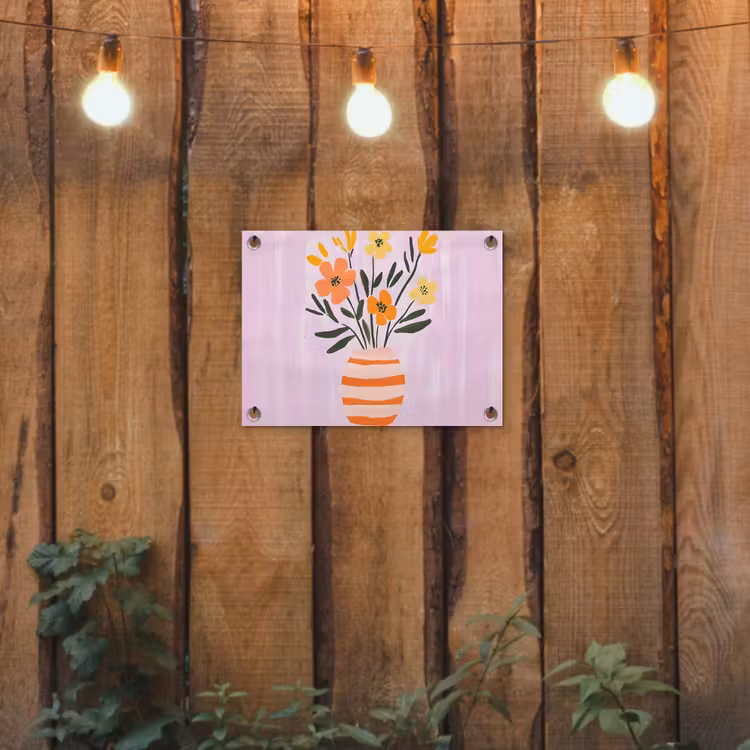 Vaas - Gestreept - Bloemen - Oranje tuinposter los doek klein -sfeer1
