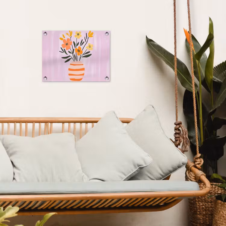 Vaas - Gestreept - Bloemen - Oranje tuinposter los doek klein -sfeer7