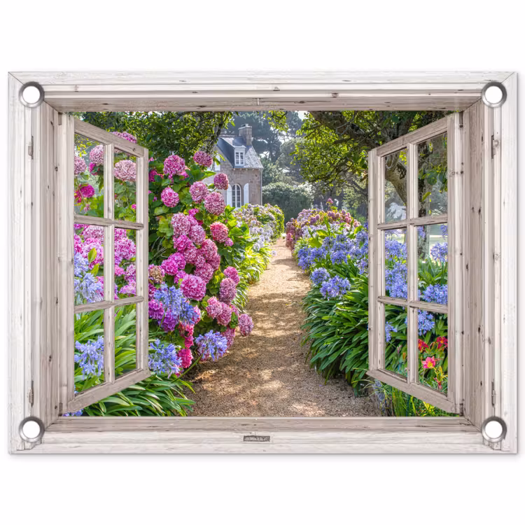 Uitzicht op Bloementuin tuinposter los doek klein -3d