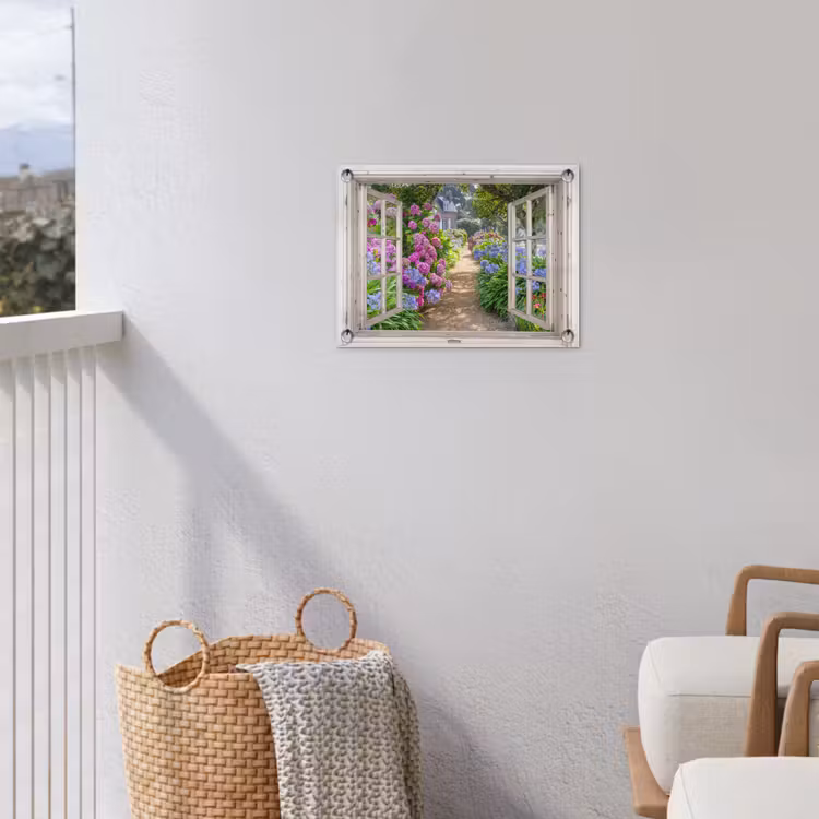 Uitzicht op Bloementuin tuinposter los doek klein -sfeer8