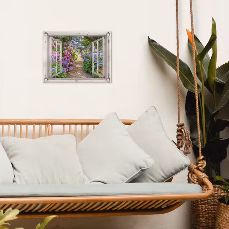 Uitzicht op Bloementuin tuinposter los doek klein -sfeer7
