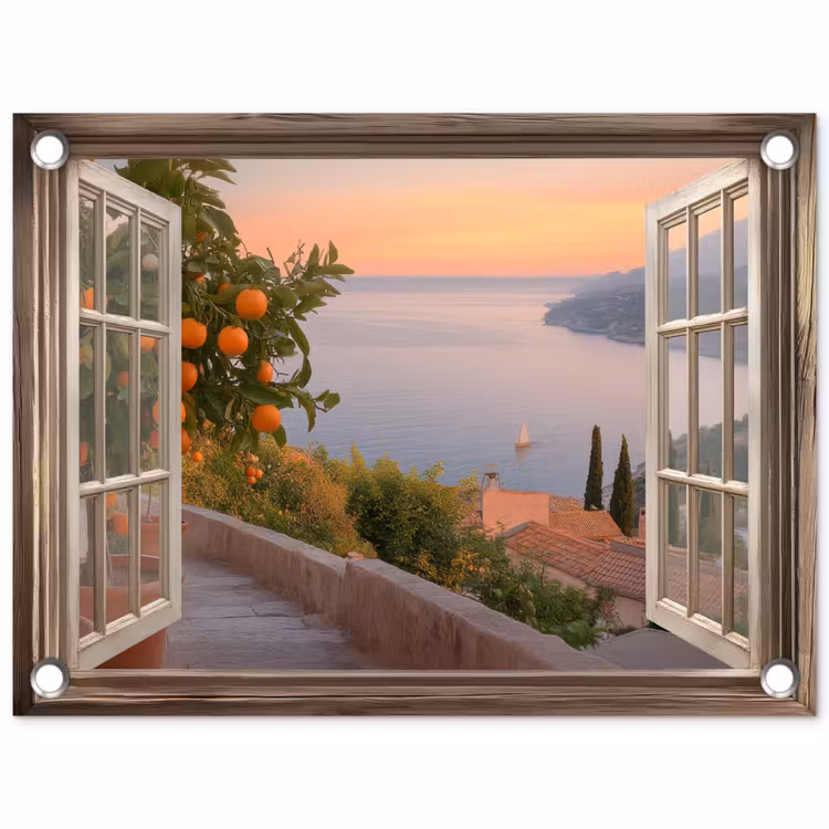 Doorkijk - Uitzicht - Meer - Landschap tuinposter los doek klein -3d
