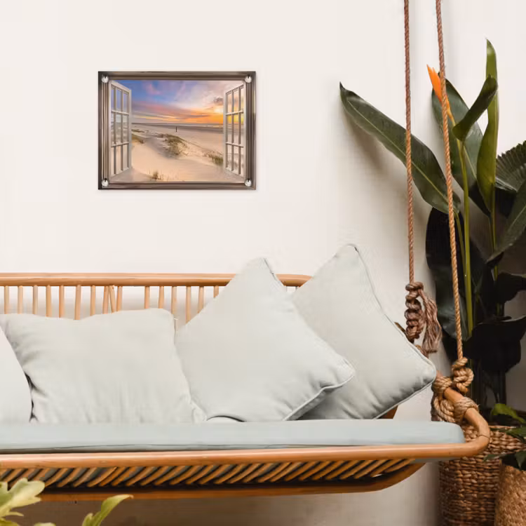 Doorkijk - Strand - Duinen - Natuur - Landschap tuinposter los doek klein -sfeer7