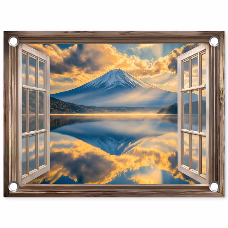 Doorkijk - Landschap - Bergen - Uitzicht - Raam tuinposter los doek klein -3d