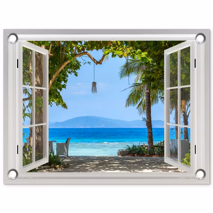 Uitzicht op Tropisch Strand tuinposter los doek klein -3d