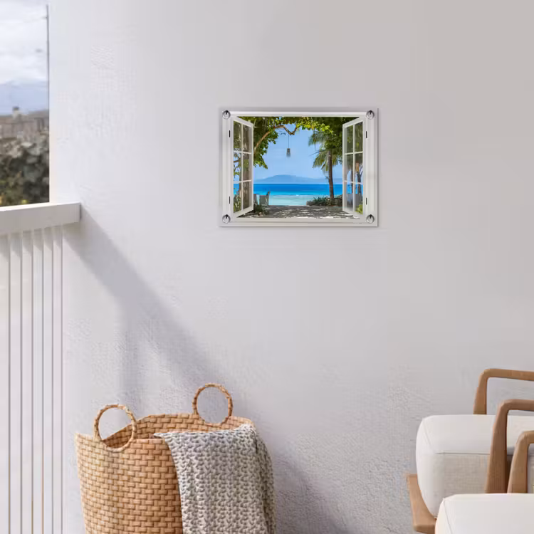 Uitzicht op Tropisch Strand tuinposter los doek klein -sfeer8
